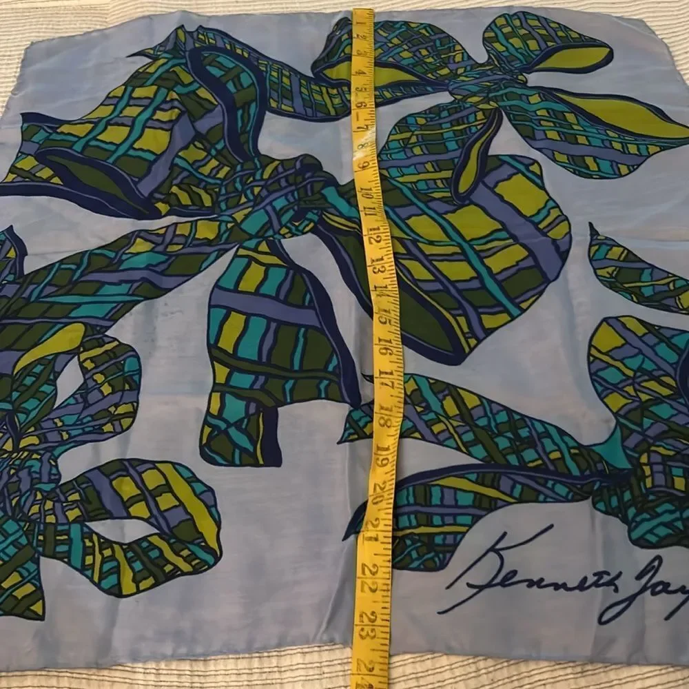 Kenneth Jay Lane silk Blue and Green Bow Scarf